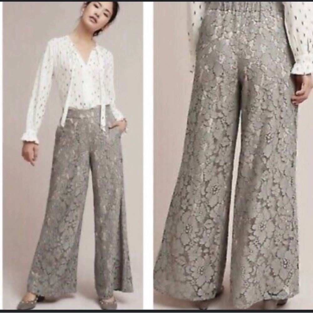 Anthropologie Feather Bone Elegant Gray Lace Pants